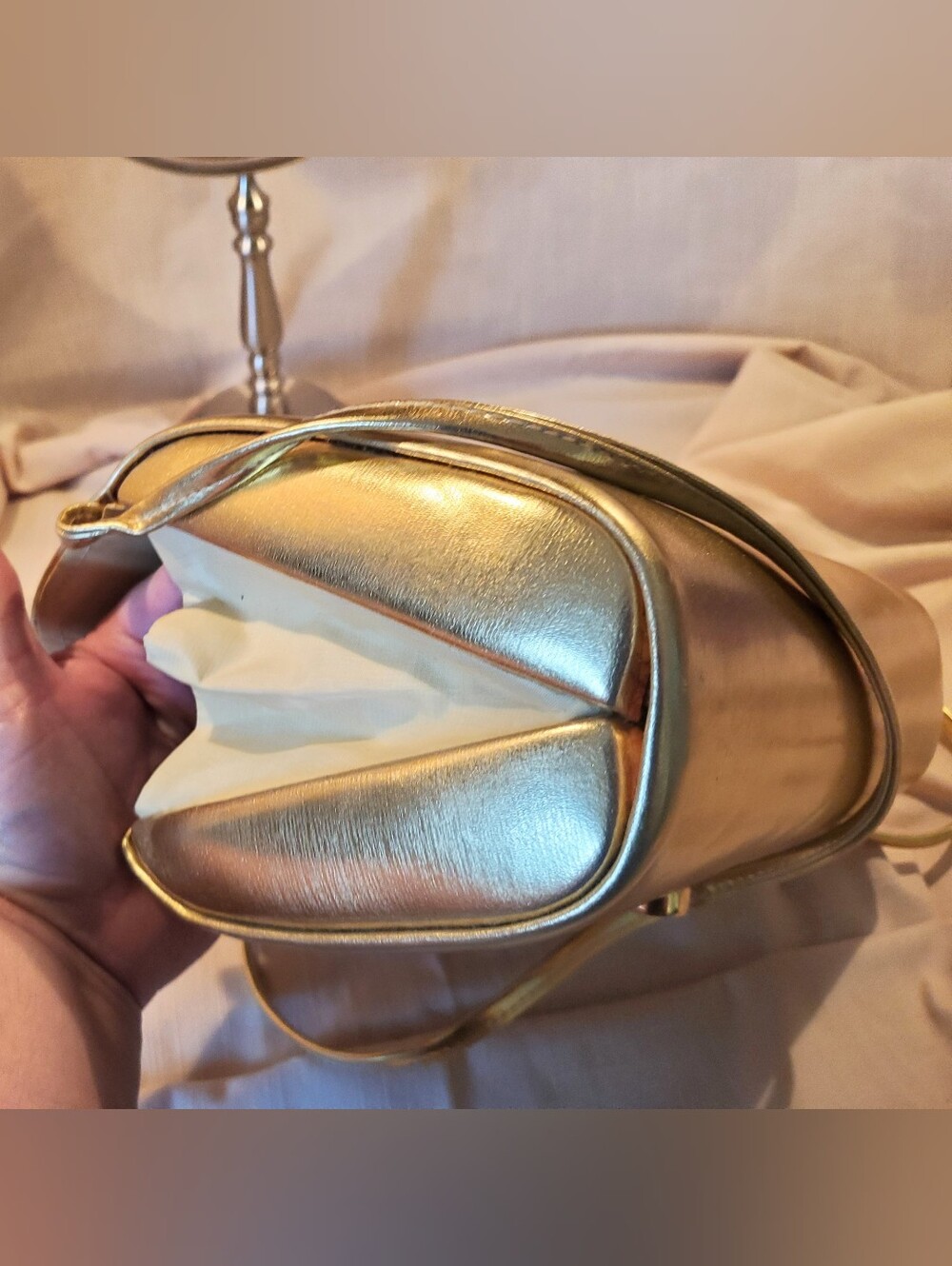 Vintage Rafy Gold Metallic Padded Vinyl Crossbody Evening Bag - Picture 3 of 8